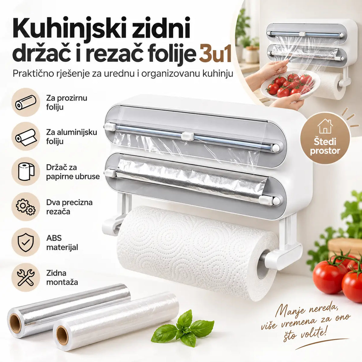 Kuhinjski zidni držač i rezač folije 3u1 Glavna slika proizvoda