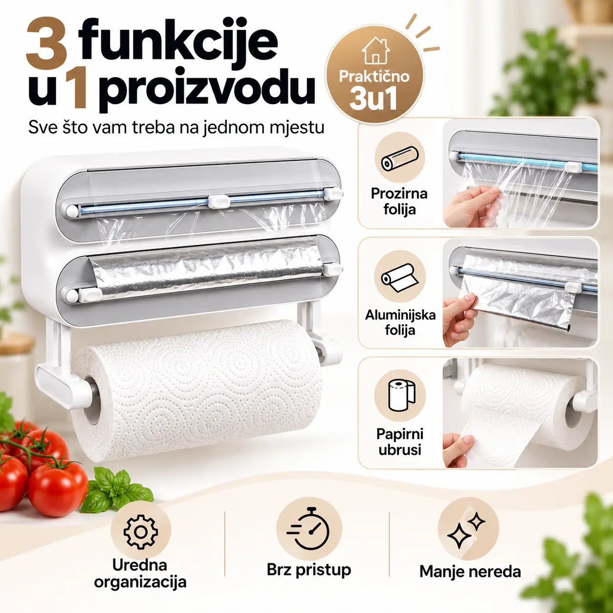 Kuhinjski zidni držač i rezač folije 3u1