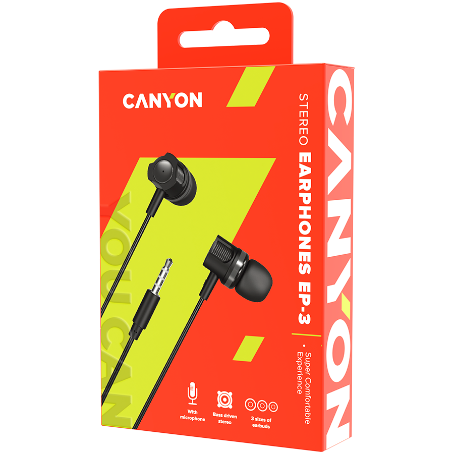 CANYON Stereo earphones with microphone, 1.2M