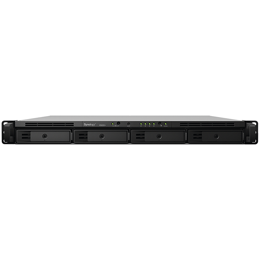 Synology RackStation RS822RP+; Rack 1U; AMD Ryzen V1500B 4-core 2.2 GHz; 2 GB DDR4 ECC SODIMM; 4x 3.5”/2.5” HDD bays; 4x RJ-45 1GbE LAN Port; 2x USB 3.2 Gen 1 Port; eSATA Port; redundant power supply Glavna slika proizvoda