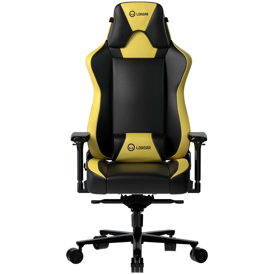 LORGAR Base 311, Gaming chair, PU eco-leather, 1.8 mm metal frame, multiblock mechanism, 4D armrests, 5 Star aluminium base, Class-4 gas lift, 75mm PU casters, Black + yellow Glavna slika proizvoda