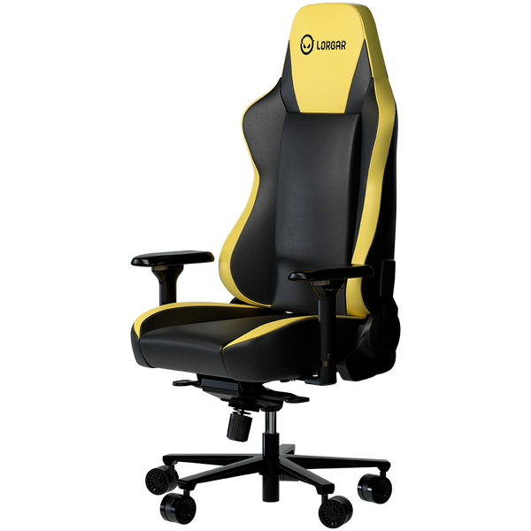 LORGAR Base 311, Gaming chair, PU eco-leather, 1.8 mm metal frame, multiblock mechanism, 4D armrests, 5 Star aluminium base, Class-4 gas lift, 75mm PU casters, Black + yellow