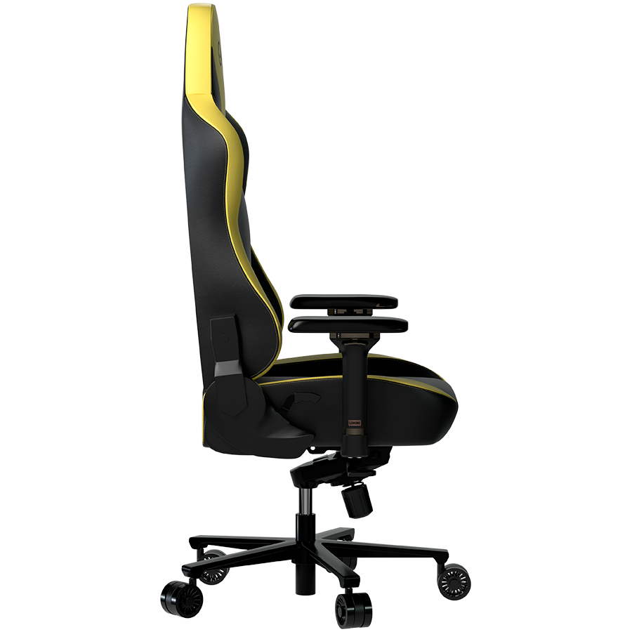 LORGAR Base 311, Gaming chair, PU eco-leather, 1.8 mm metal frame, multiblock mechanism, 4D armrests, 5 Star aluminium base, Class-4 gas lift, 75mm PU casters, Black + yellow