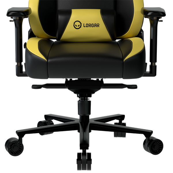 LORGAR Base 311, Gaming chair, PU eco-leather, 1.8 mm metal frame, multiblock mechanism, 4D armrests, 5 Star aluminium base, Class-4 gas lift, 75mm PU casters, Black + yellow