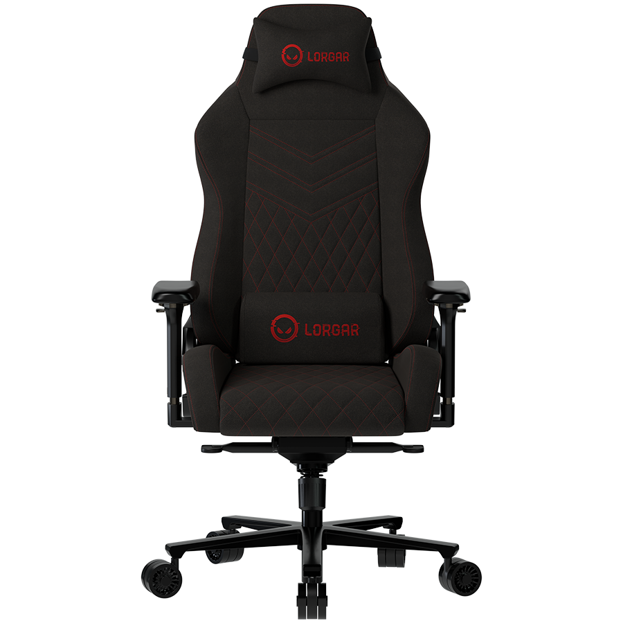 LORGAR Ace 422, Gaming chair, Anti-stain durable fabric, 1.8 mm metal frame, multiblock mechanism, 4D armrests, 5 Star aluminium base, Class-4 gas lift, 75mm PU casters, Black + red Glavna slika proizvoda