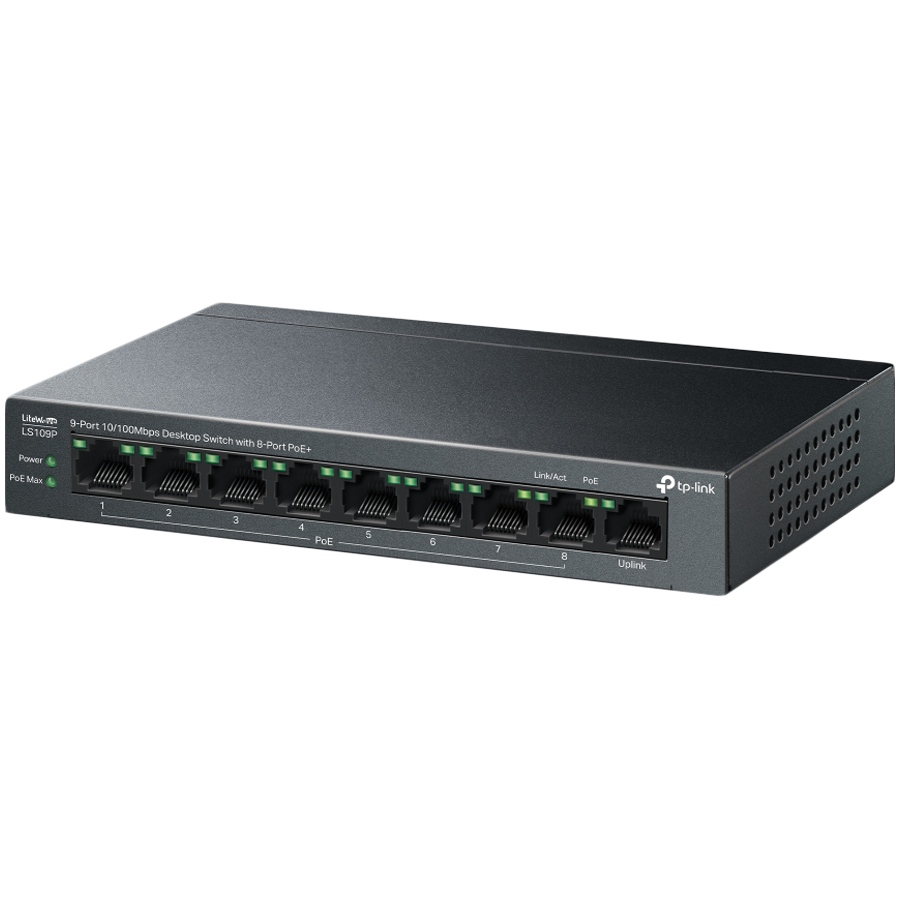TP-Link LS109P 9-Port 10/100 Mbps Desktop Switch with 8-Port PoE+
