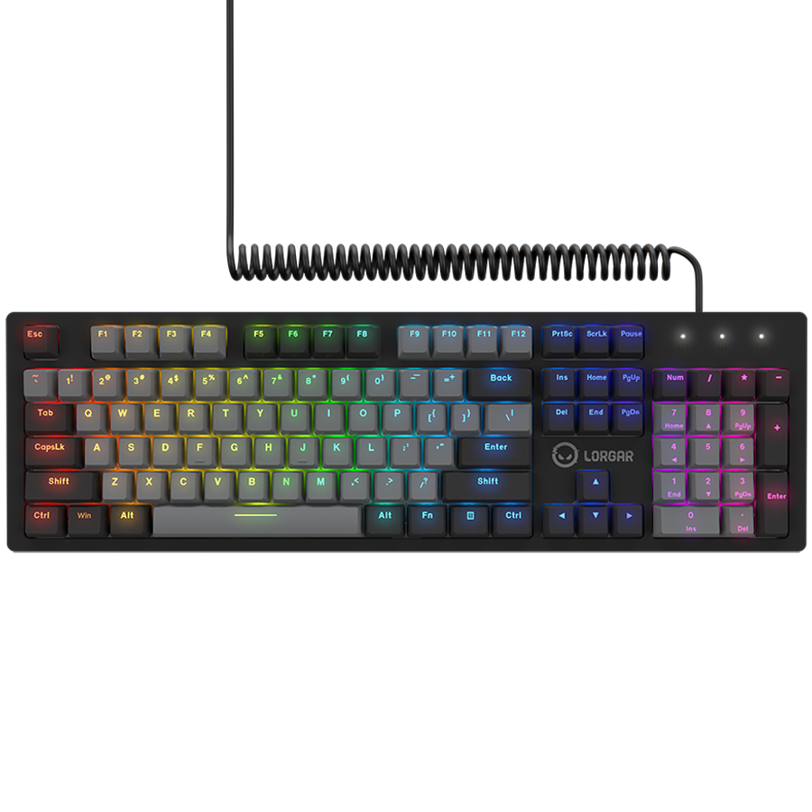 LORGAR Azar 514, Wired mechanical gaming keyboard, RGB backlight, 1680000 colour variations, 18 modes, keys number: 104, 50M clicks, linear dream switches, spring cable up to 3.4m, ABS plastic+metal, magnetic cover, 450*136*39mm, 1.17kg, black Glavna slika proizvoda