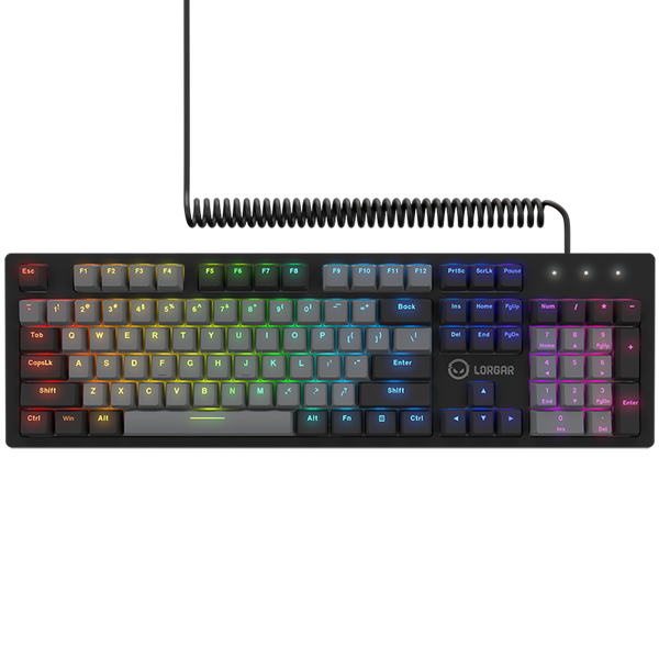 LORGAR Azar 514, Wired mechanical gaming keyboard, RGB backlight, 1680000 colour variations, 18 modes, keys number: 104, 50M clicks, linear dream switches, spring cable up to 3.4m, ABS plastic+metal, magnetic cover, 450*136*39mm, 1.17kg, black