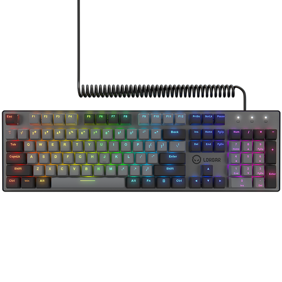 LORGAR Azar 514, Wired mechanical gaming keyboard, RGB backlight, 1680000 colour variations, 18 modes, keys number: 104, 50M clicks, linear dream switches, spring cable up to 3.4m, ABS plastic+metal, magnetic cover, 450*136*39mm, 1.17kg, black