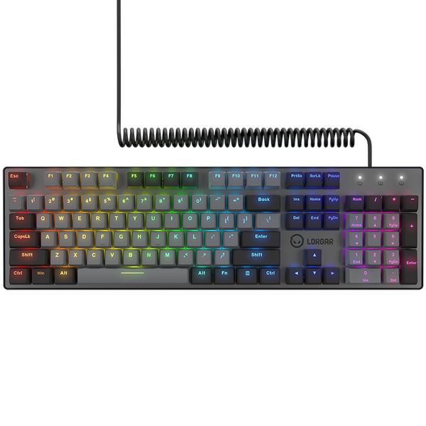 LORGAR Azar 514, Wired mechanical gaming keyboard, RGB backlight, 1680000 colour variations, 18 modes, keys number: 104, 50M clicks, linear dream switches, spring cable up to 3.4m, ABS plastic+metal, magnetic cover, 450*136*39mm, 1.17kg, black