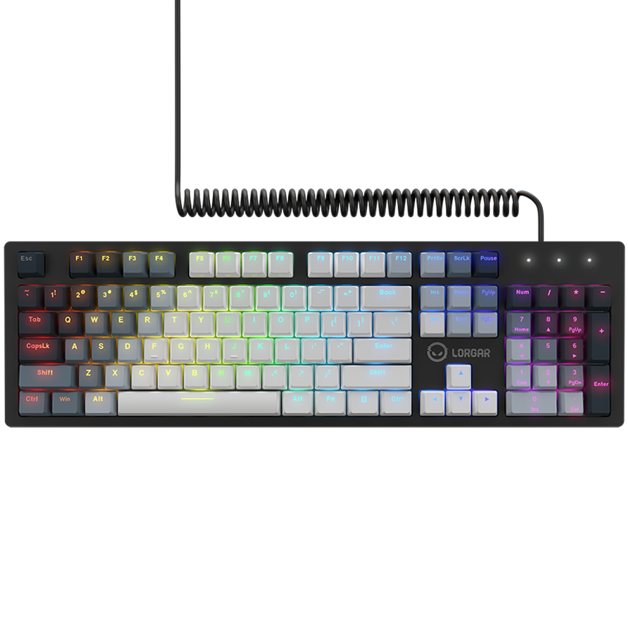 LORGAR Azar 514, Wired mechanical gaming keyboard, RGB backlight, 1680000 colour variations, 18 modes, keys number: 104, 50M clicks, linear dream switches, spring cable up to 3.4m, ABS plastic+metal, magnetic cover, 450*136*39mm, 1.17kg, white