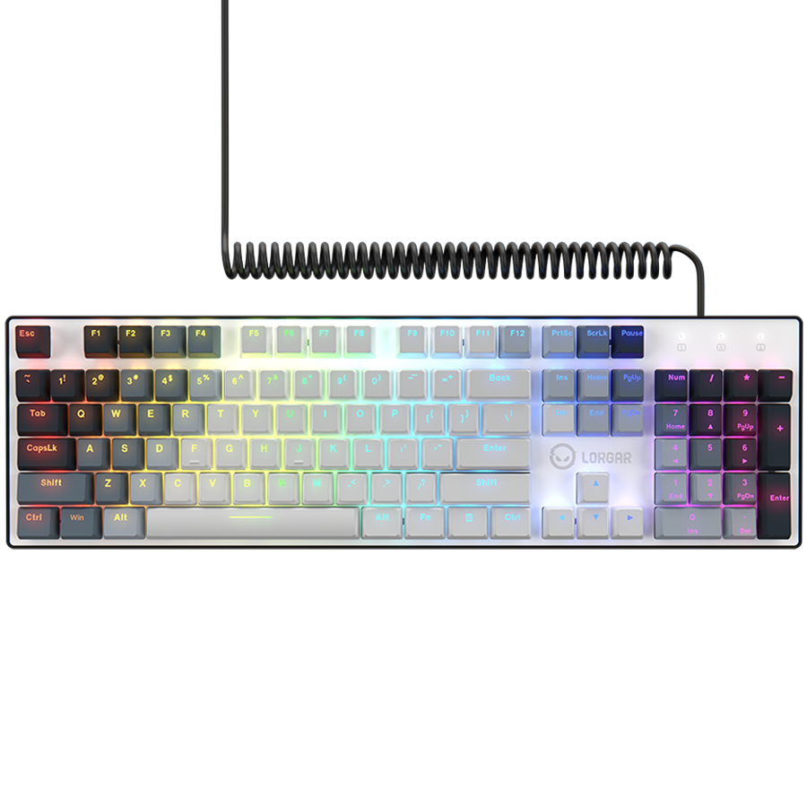 LORGAR Azar 514, Wired mechanical gaming keyboard, RGB backlight, 1680000 colour variations, 18 modes, keys number: 104, 50M clicks, linear dream switches, spring cable up to 3.4m, ABS plastic+metal, magnetic cover, 450*136*39mm, 1.17kg, white