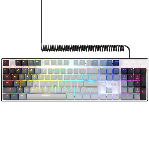 LORGAR Azar 514, Wired mechanical gaming keyboard, RGB backlight, 1680000 colour variations, 18 modes, keys number: 104, 50M clicks, linear dream switches, spring cable up to 3.4m, ABS plastic+metal, magnetic cover, 450*136*39mm, 1.17kg, white