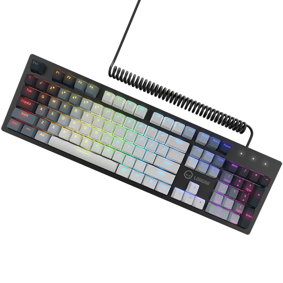 LORGAR Azar 514, Wired mechanical gaming keyboard, RGB backlight, 1680000 colour variations, 18 modes, keys number: 104, 50M clicks, linear dream switches, spring cable up to 3.4m, ABS plastic+metal, magnetic cover, 450*136*39mm, 1.17kg, white