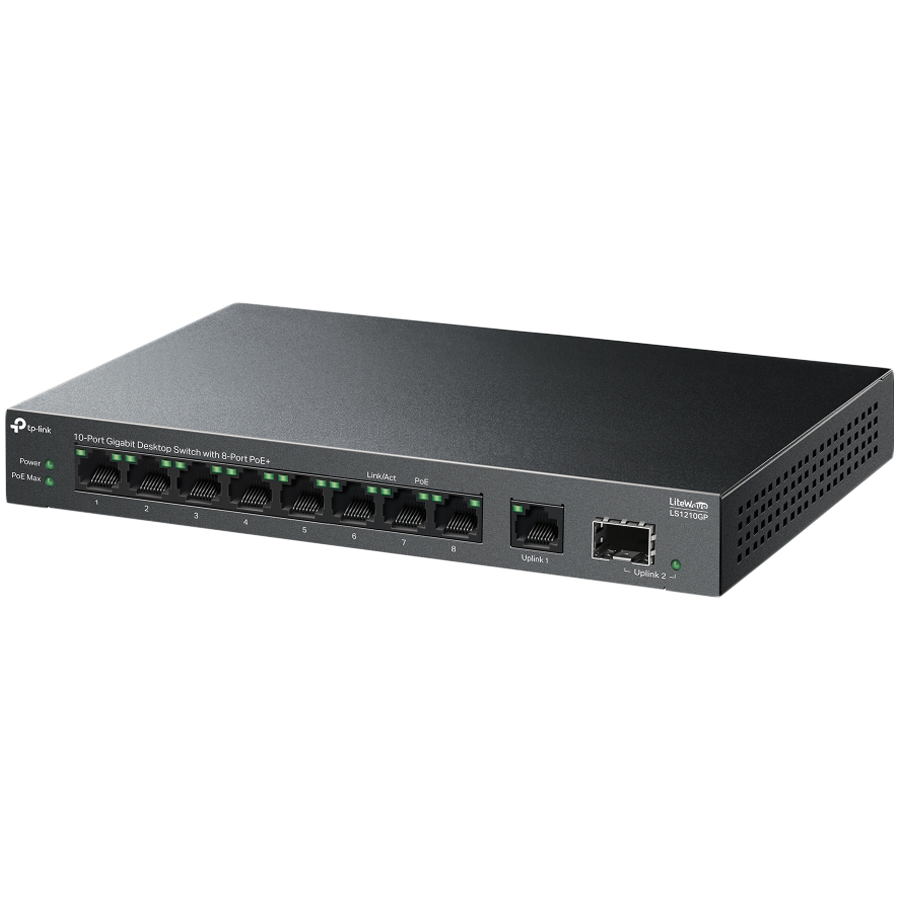 TP-Link LS1210GP 10-Port Gigabit Desktop Switch with 8-Port PoE+