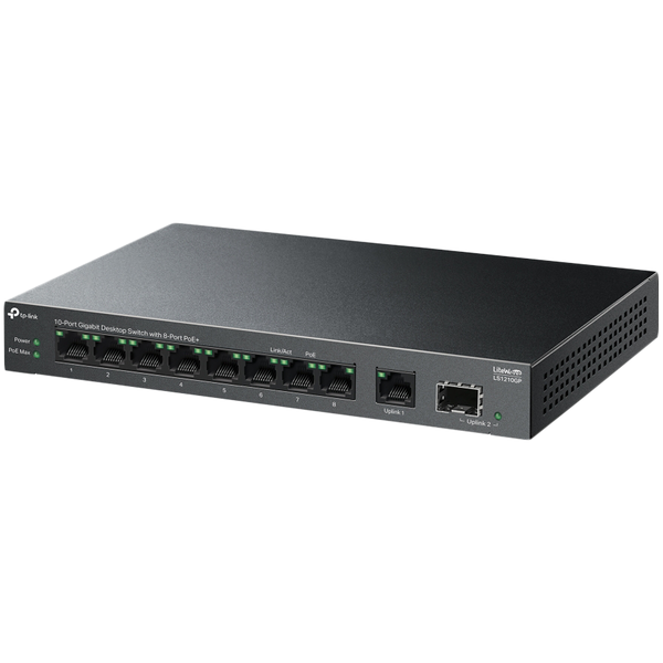 TP-Link LS1210GP 10-Port Gigabit Desktop Switch with 8-Port PoE+