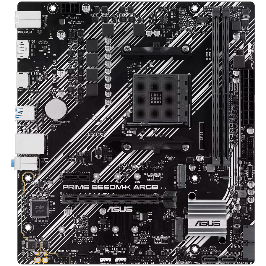 ASUS PRIME B550M-K ARGB AM4 mATX MB - AMD B550 2xDIMM DDR4 2xM.2 4xSATA PCIe 4.0 1Gb Ethernet 1xDisplayPort 1xHDMI with Aura Sync