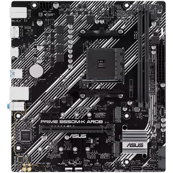 ASUS PRIME B550M-K ARGB AM4 mATX MB - AMD B550 2xDIMM DDR4 2xM.2 4xSATA PCIe 4.0 1Gb Ethernet 1xDisplayPort 1xHDMI with Aura Sync