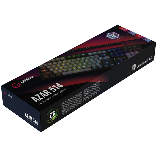 LORGAR Azar 514, Wired mechanical gaming keyboard, RGB backlight, 1680000 colour variations, 18 modes, keys number: 104, 50M clicks, linear dream switches, spring cable up to 3.4m, ABS plastic+metal, magnetic cover, 450*136*39mm, 1.17kg, black