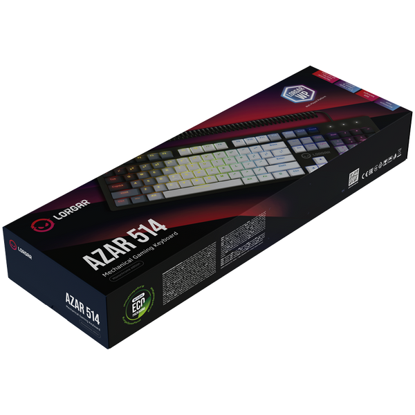 LORGAR Azar 514, Wired mechanical gaming keyboard, RGB backlight, 1680000 colour variations, 18 modes, keys number: 104, 50M clicks, linear dream switches, spring cable up to 3.4m, ABS plastic+metal, magnetic cover, 450*136*39mm, 1.17kg, white