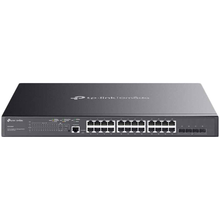 TP-Link SG3428MP Omada 28-Port Gigabit L2+ Managed Switch with 24× Gigabit 802.3af/at PoE+ ports and 4× Gigabit SFP slots