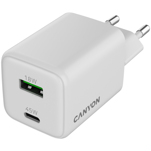 CANYON charger CU45AC GaN 45W 1xPD 1xQC EU White