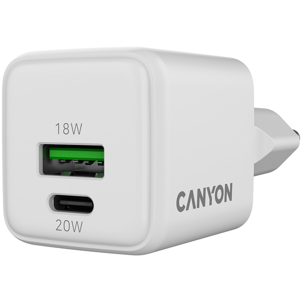 CANYON charger CU20AC GaN 20W 1xPD 1xQC EU White