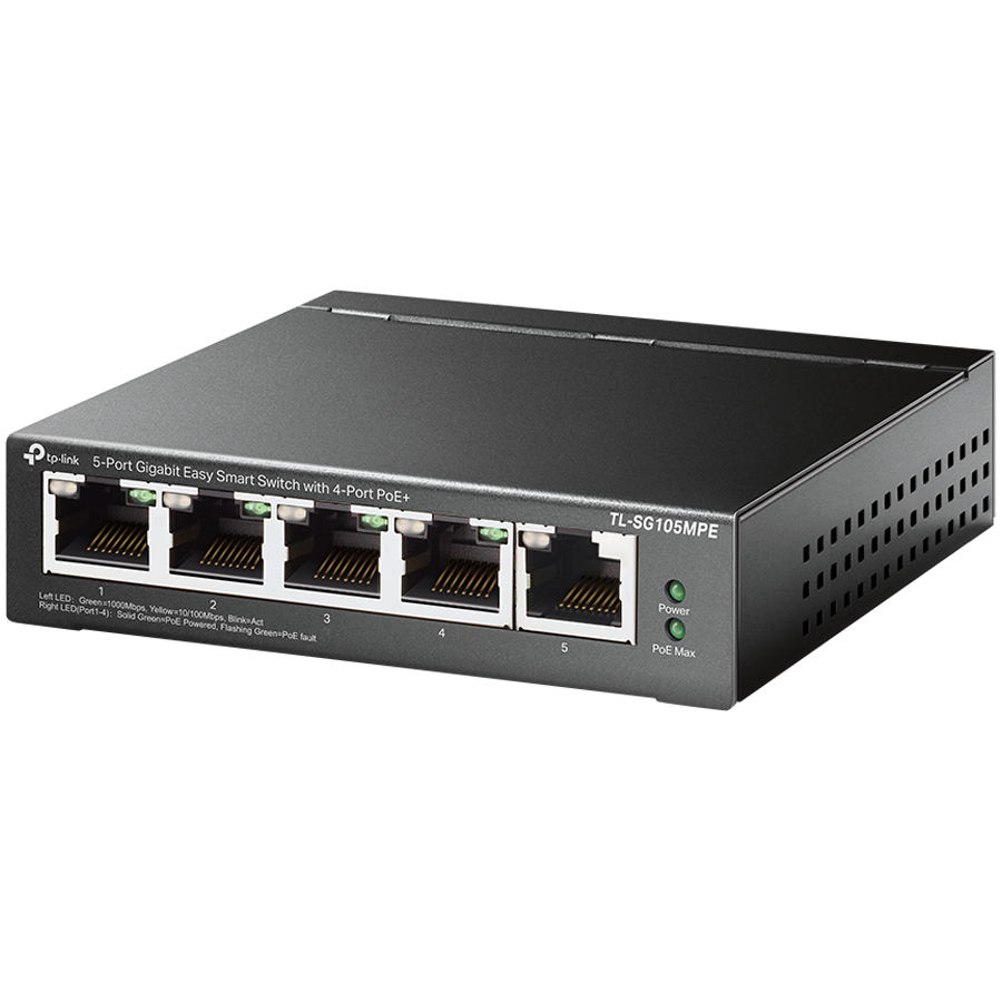 5-Port Gigabit Easy Smart Switch with 4-Port PoE+ 4× Gigabit PoE+ Ports