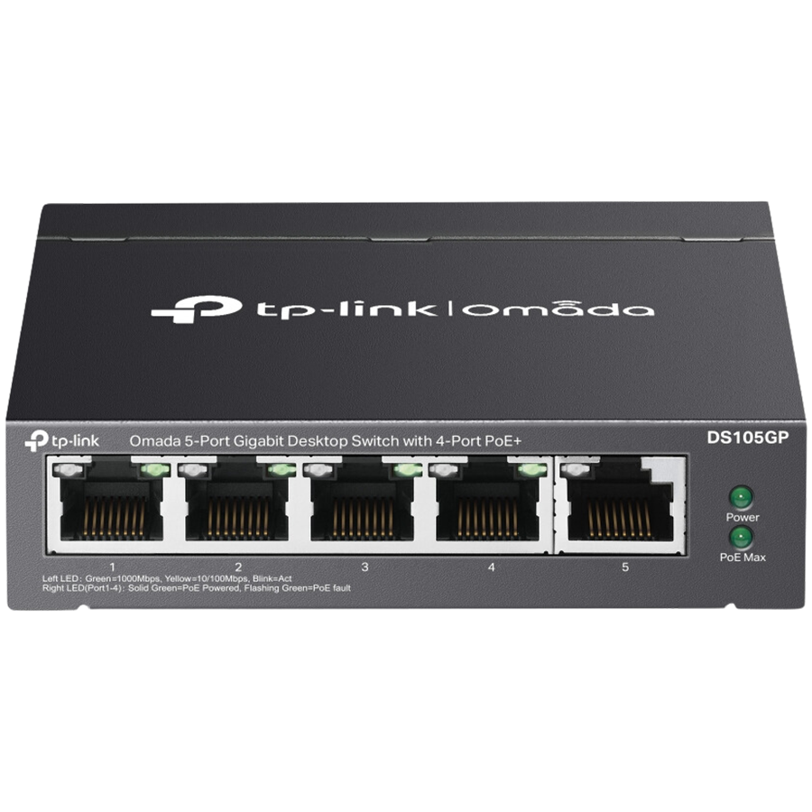 Omada 5-Port Gigabit Desktop Switch with  4-Port PoE+  PORT: 4× Gigabit PoE+ Ports