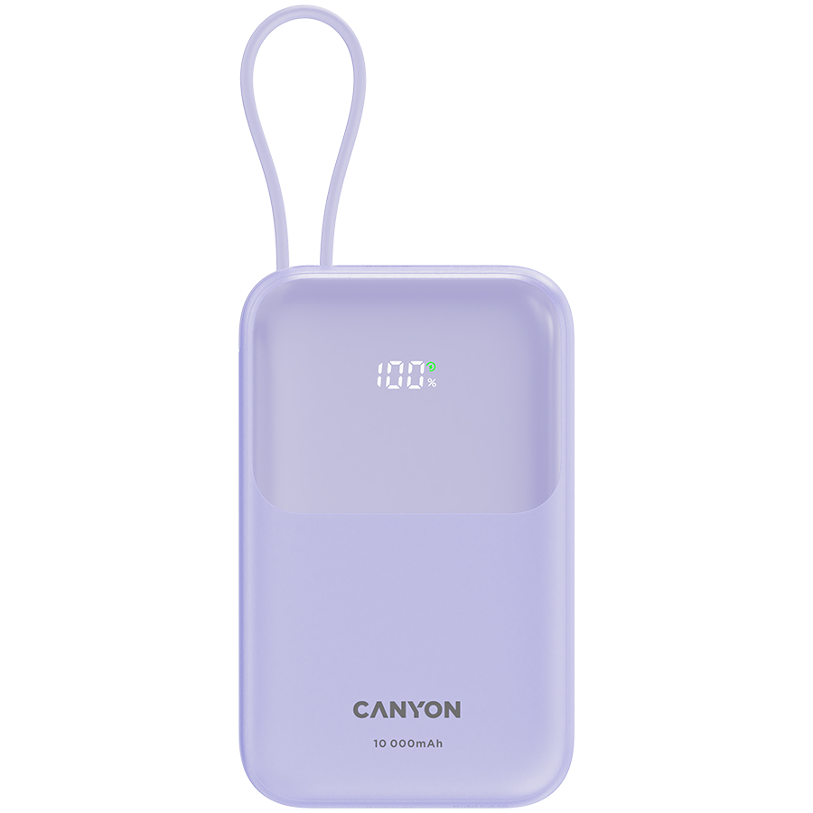 CANYON power bank OnPower 101 built-in cable 10000 mAh PD22.5W Ljubičasti Glavna slika proizvoda