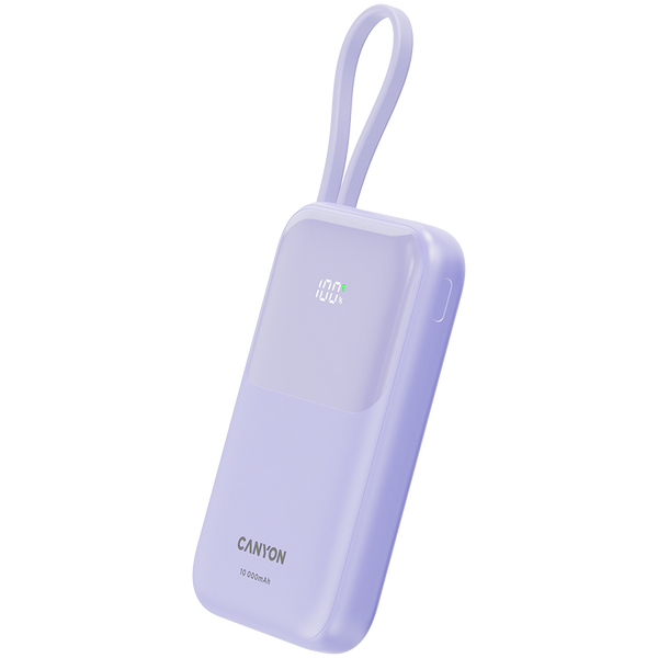 CANYON power bank OnPower 101 built-in cable 10000 mAh PD22.5W Ljubičasti