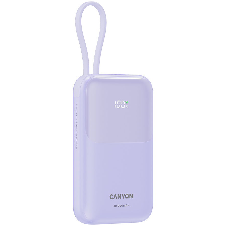 CANYON power bank OnPower 101 built-in cable 10000 mAh PD22.5W Ljubičasti