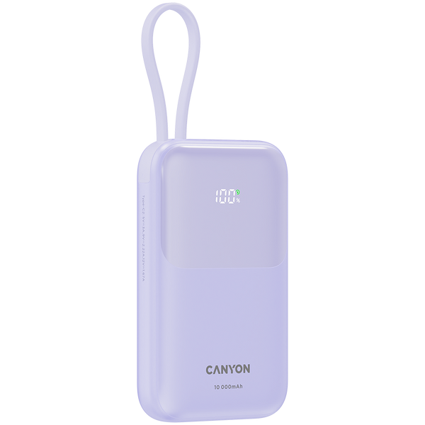 CANYON power bank OnPower 101 built-in cable 10000 mAh PD22.5W Ljubičasti
