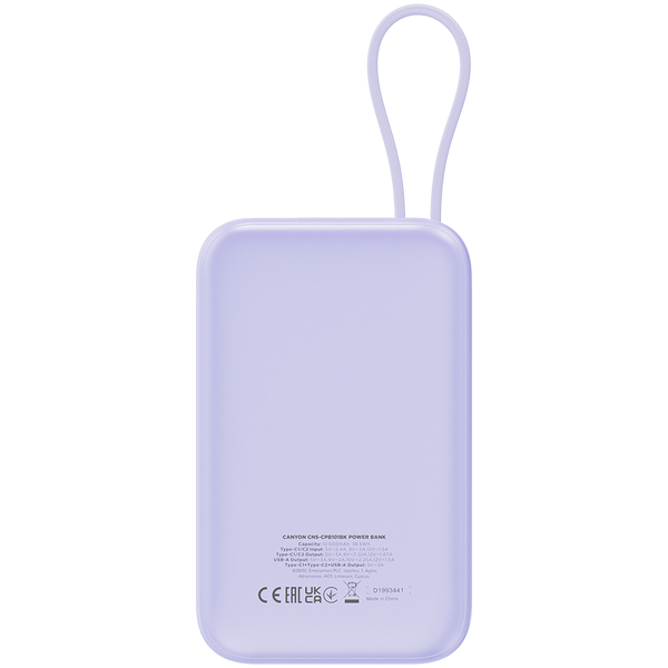 CANYON power bank OnPower 101 built-in cable 10000 mAh PD22.5W Ljubičasti