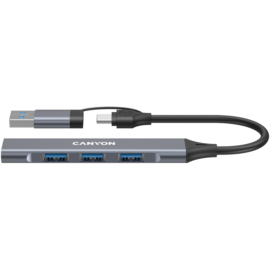 CANYON hub DS-02 4in1 USB-A/C Grey Glavna slika proizvoda
