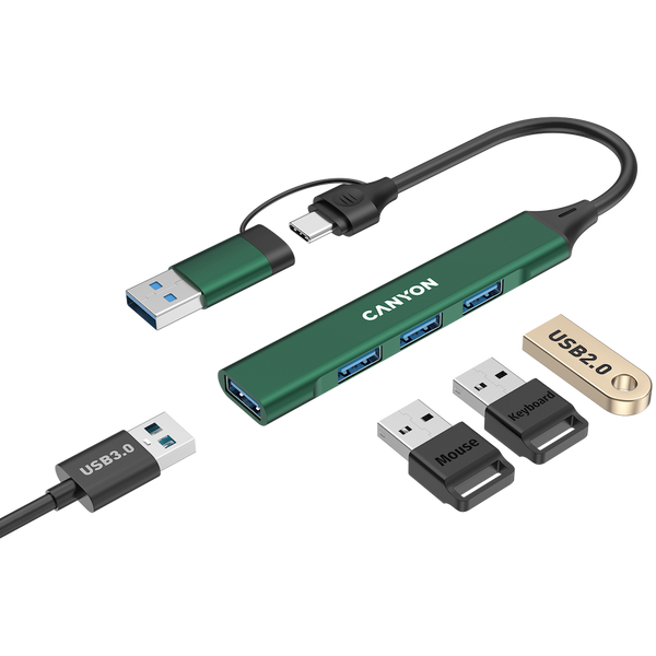 CANYON hub DS-02 4in1 USB-A/C Green