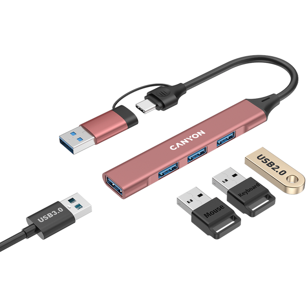 CANYON hub DS-02 4in1 USB-A/C Pink