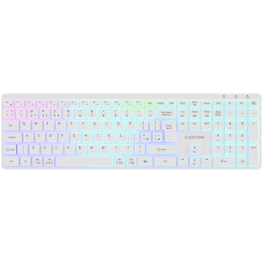 CANYON keyboard HKB-W11 UK/US RGB Dual Mode Wireless White Glavna slika proizvoda