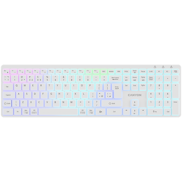 CANYON keyboard HKB-W11 UK/US RGB Dual Mode Wireless White