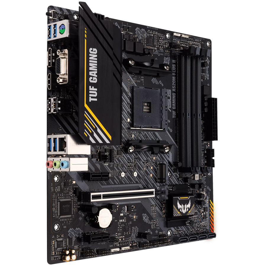 ASUS TUF GAMING A520M-PLUS II AM4 mATX MB - AMD A520 4xDIMM DDR4 1xM.2 4xSATA PCIe 3.0 1Gb Ethernet 1xD-SUB 1xDisplayPort 1xHDMI and AURA Addressable Gen 2 headers Glavna slika proizvoda