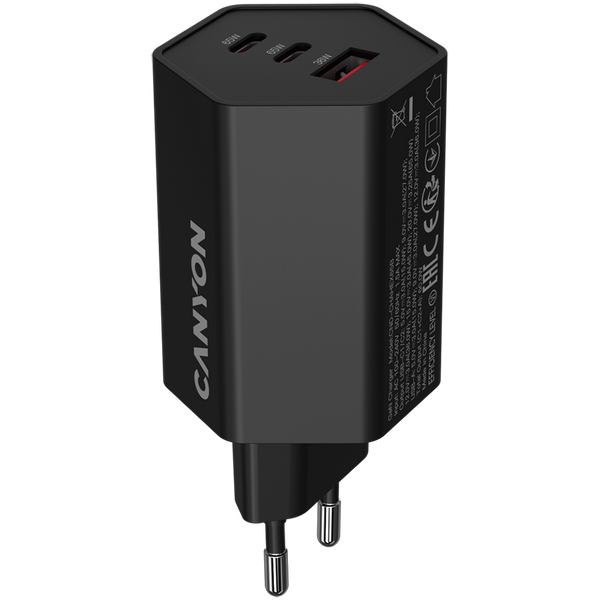 CANYON charger HEXAGON 65 GaN 65W 2xPD 1xQC EU Black