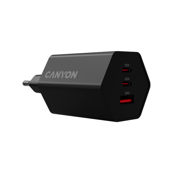 CANYON charger HEXAGON 65 GaN 65W 2xPD 1xQC EU Black