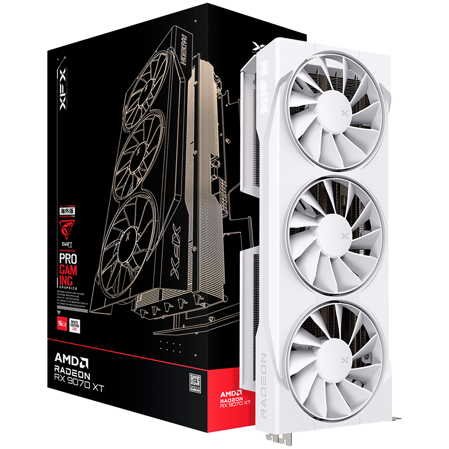 XFX Swift AMD Radeon RX 9070XT White Triple fan Gaming Edition with 16GB GDDR6 HDMI 3xDP