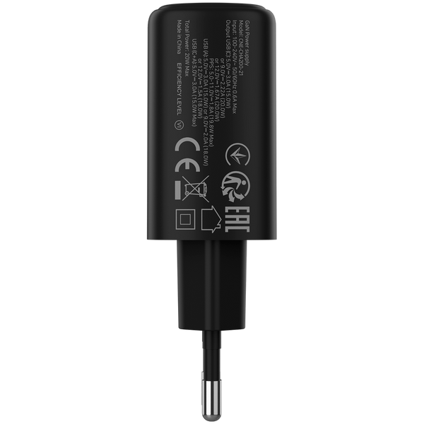 CANYON charger OnCharge 200 20W 1xPD 1xQC EU Black