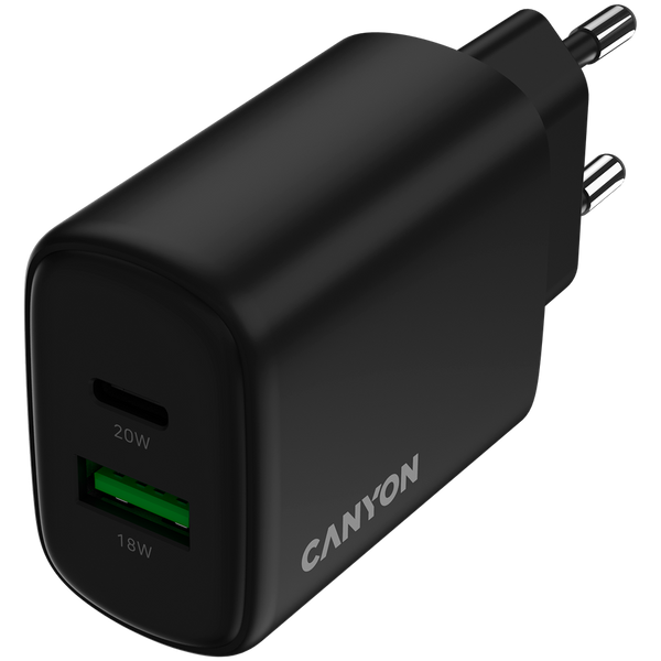 CANYON charger OnCharge 200 20W 1xPD 1xQC EU Black