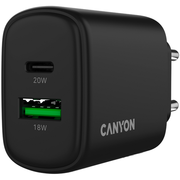 CANYON charger OnCharge 200 20W 1xPD 1xQC EU Black
