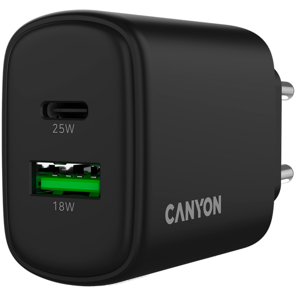 CANYON charger OnCharge 250 25W 1xPD 1xQC EU Black