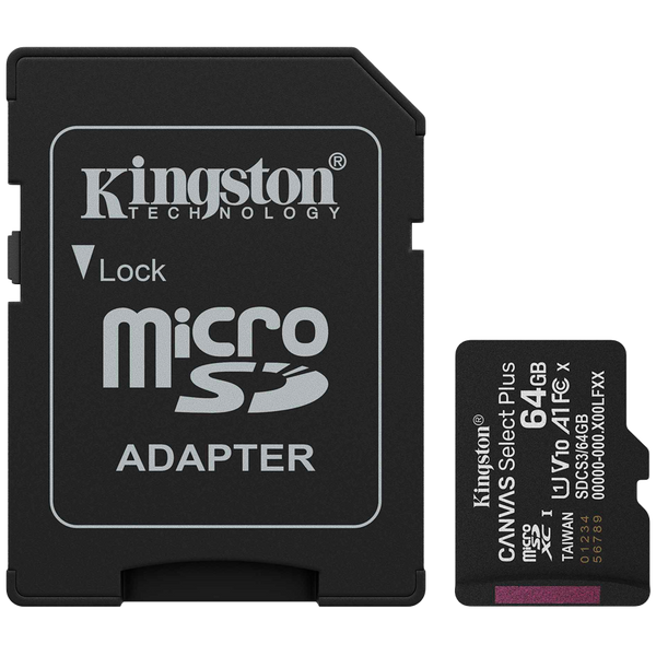 Kingston 64GB microSDXC Canvas Select Plus Gen3 100MB/s A1 Card + Adapter