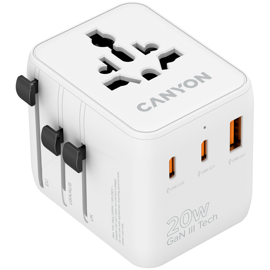 CANYON Travel Adapter OnTour 20 EU/UK/US/AUS 20W  White Glavna slika proizvoda