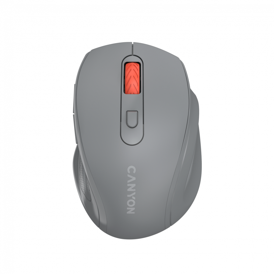 Canyon 6 buttons wireless 2.4Ghz mouse, MX8650A Sensor, DPI up to 1600, Injection case, 3 M life times left and right switches, 2xAAA battery, ABS material. Size: 105x71x40mm, Weight: 59g, Dark grey Glavna slika proizvoda